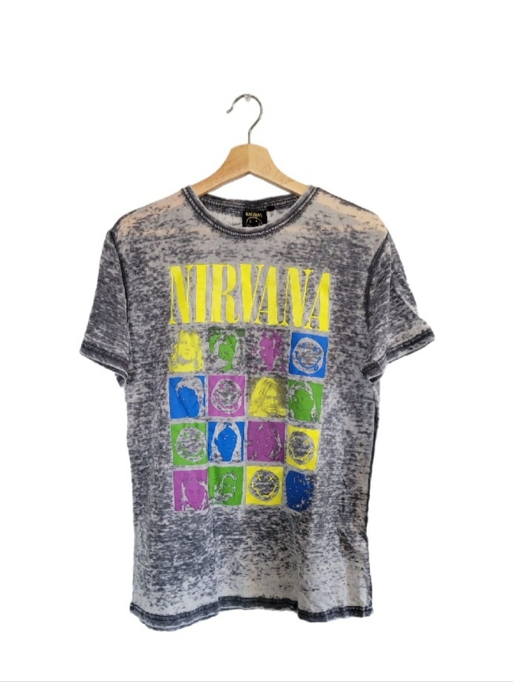 NIRVANA Graphic Band Tee Size L Acid Wash Grunge Vtg Style